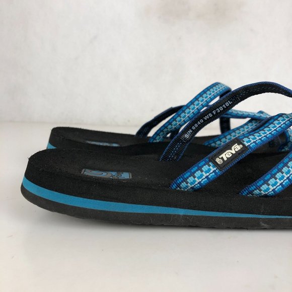 Teva Women's Size 8 Olowahu Blue White Open Toe Strappy Vegan Slip On Sandals - Picture 7 of 12